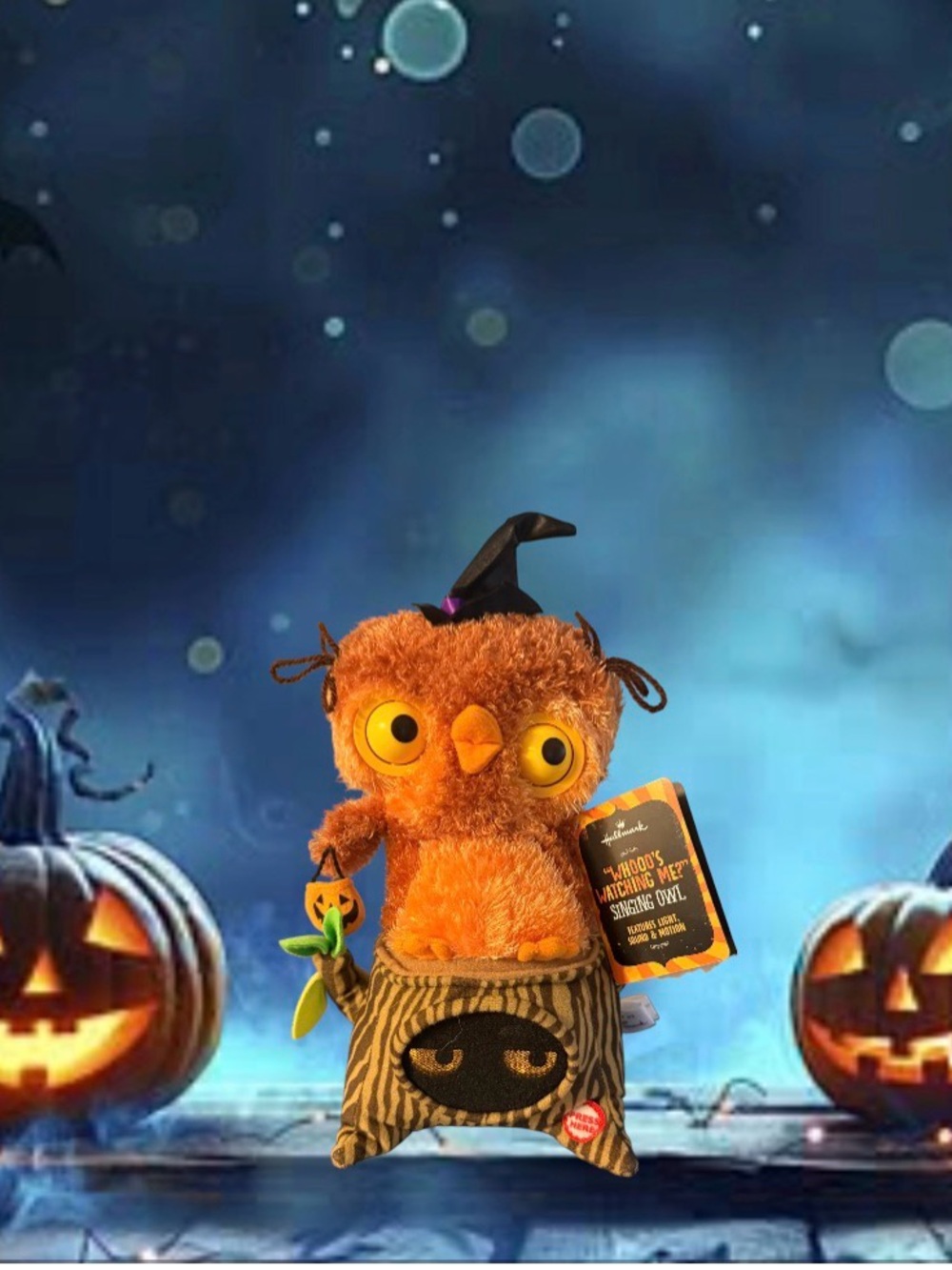 2013 HALLMARK WHOOO'S WATCHING ME SINGING OWL HALLOWEEN LIGHTS SOUND MOTION